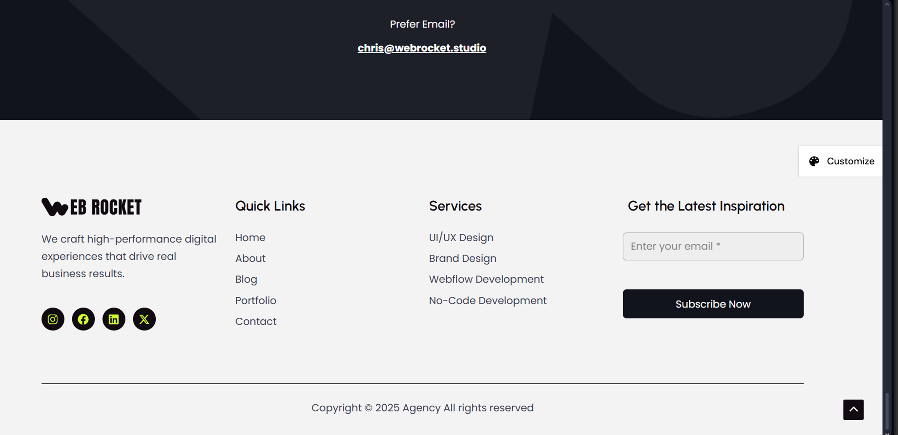 home agency vitrine page footer